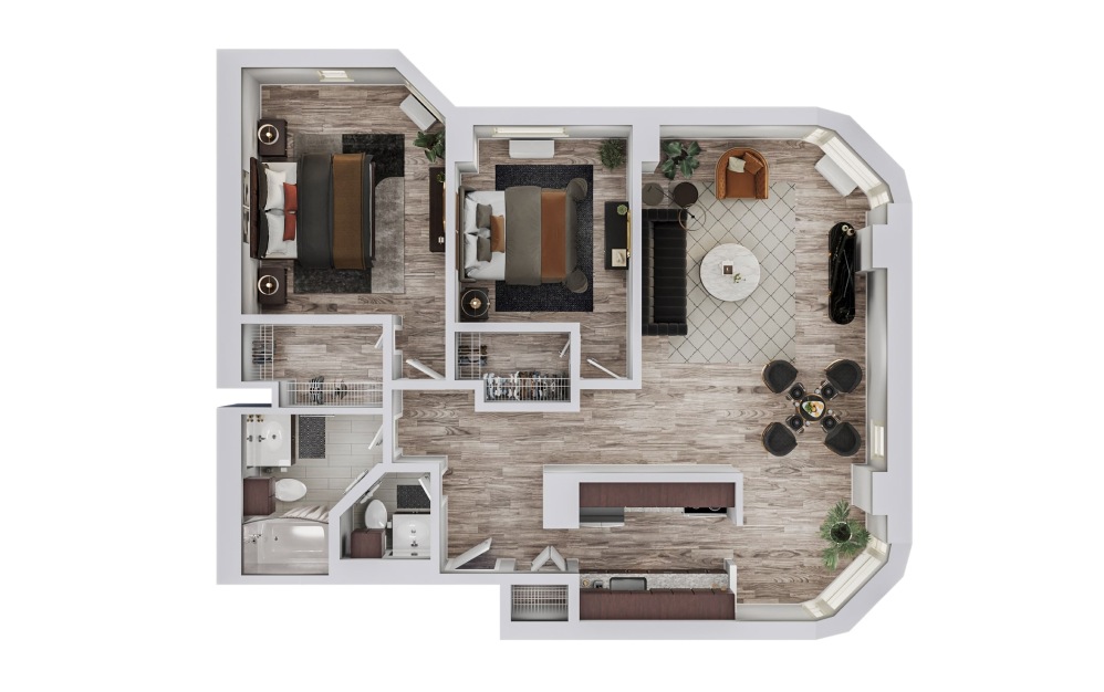 A - 2 bedroom floorplan layout with 1.5 bathroom and 914 square feet