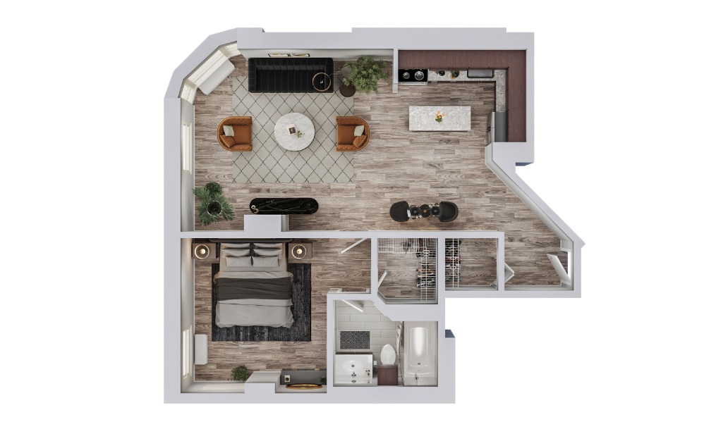 G - 1 bedroom floorplan layout with 1 bathroom and 655 square feet