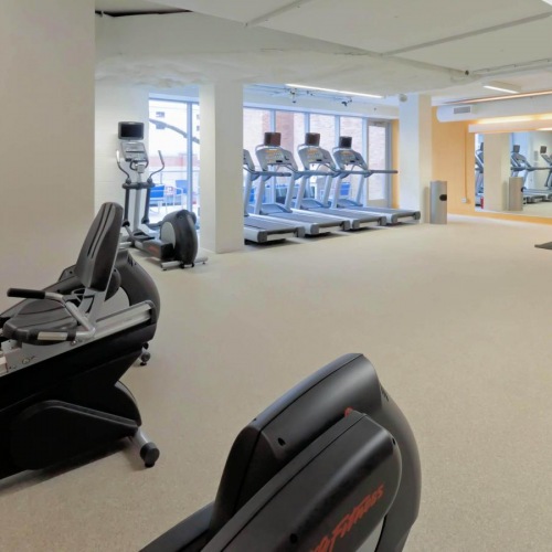 Get your workout on large fitness center with ample lighting