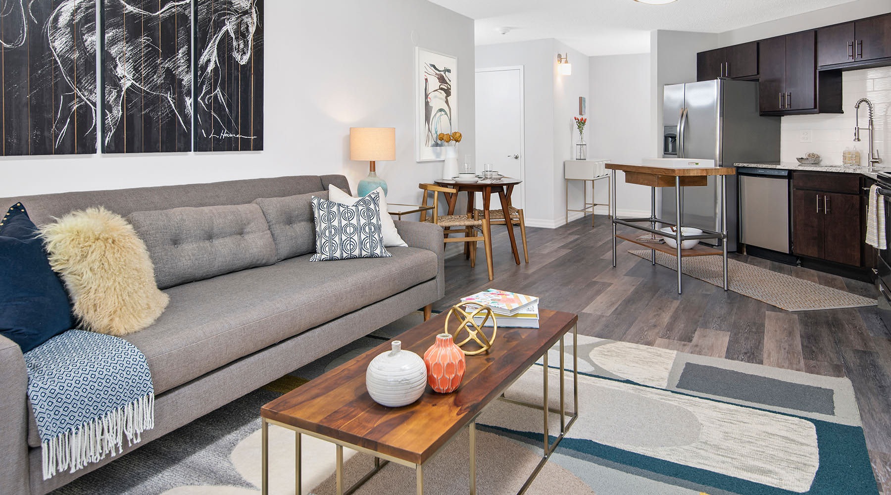 Welcome to Chestnut Place living room open to kitchen